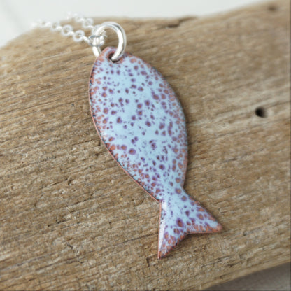 Light Blue and Purple Enamel Fish Necklace