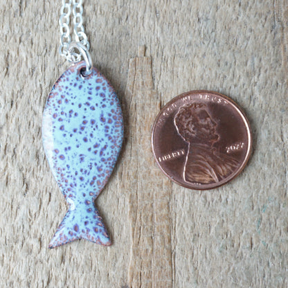 Light Blue and Purple Enamel Fish Necklace