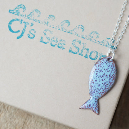 Light Blue and Purple Enamel Fish Necklace