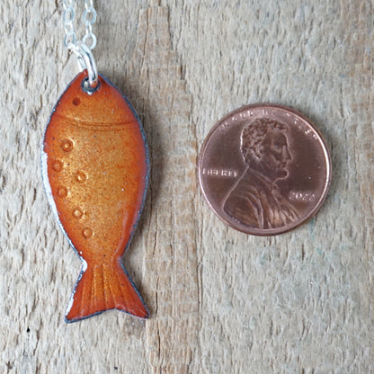 Metallic Golden Yellow Enamel Fish Necklace