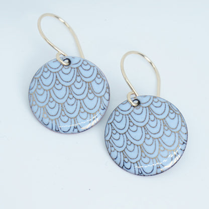 Gold Mermaid Scale Accents on Light Blue Enamel Earrings