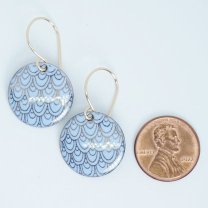 Gold Mermaid Scale Accents on Light Blue Enamel Earrings