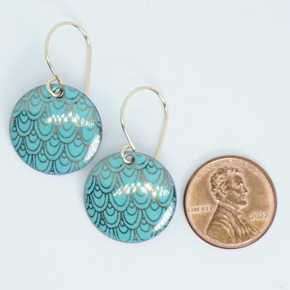 Gold Mermaid Scale Accents on Mint Green Enamel Earrings