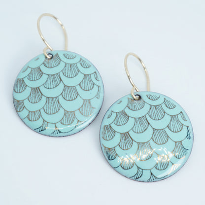 Gold Mermaid Accents on Seafoam Green Enamel Disc Earrings