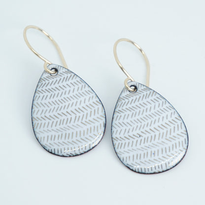 Gold Accents on White Enamel Teardrop Earrings