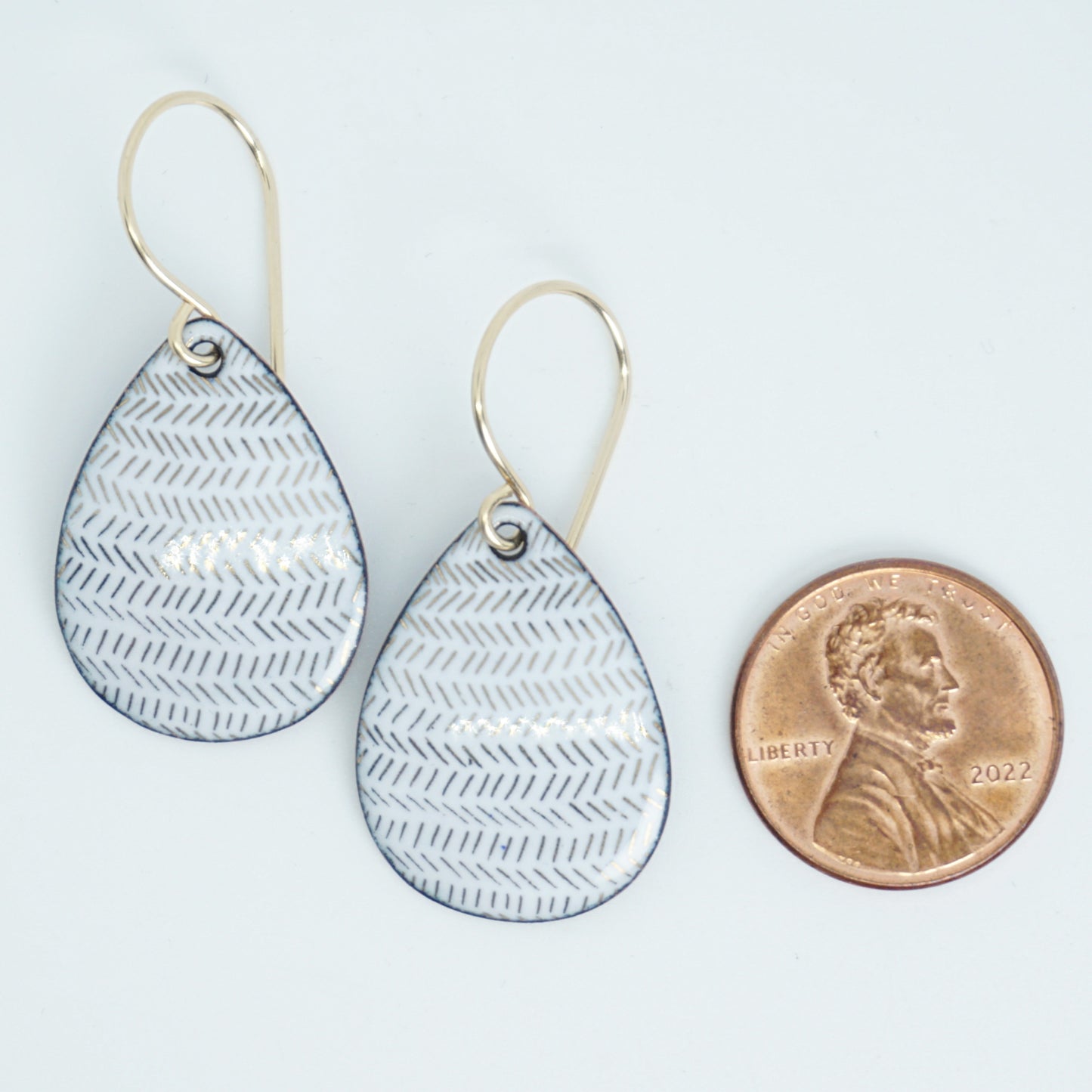 Gold Accents on White Enamel Teardrop Earrings