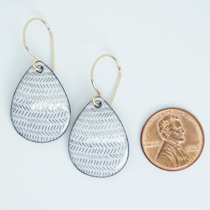 Gold Accents on White Enamel Teardrop Earrings