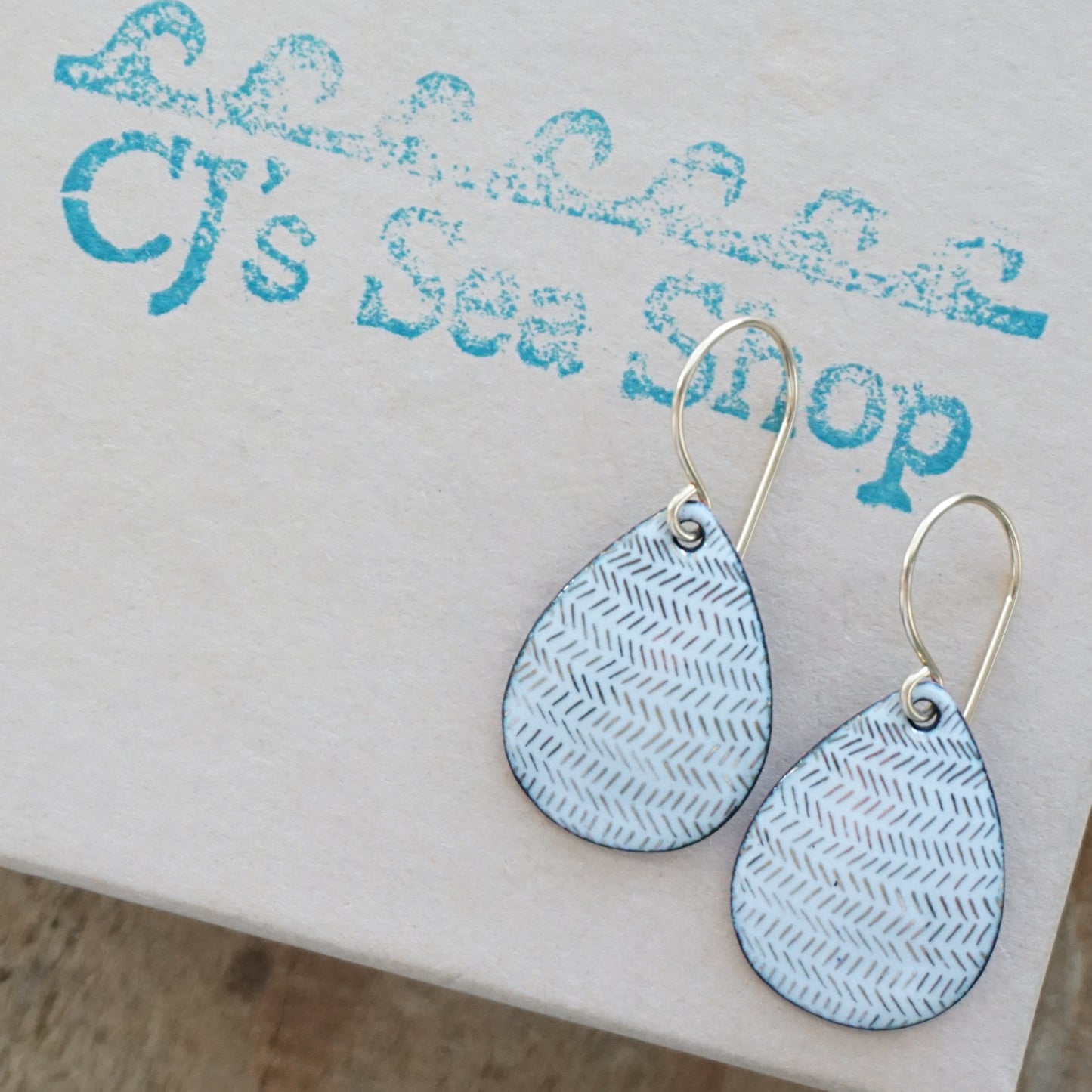 Gold Accents on White Enamel Teardrop Earrings
