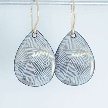 Gold Accents on White Enamel Teardrop Earrings