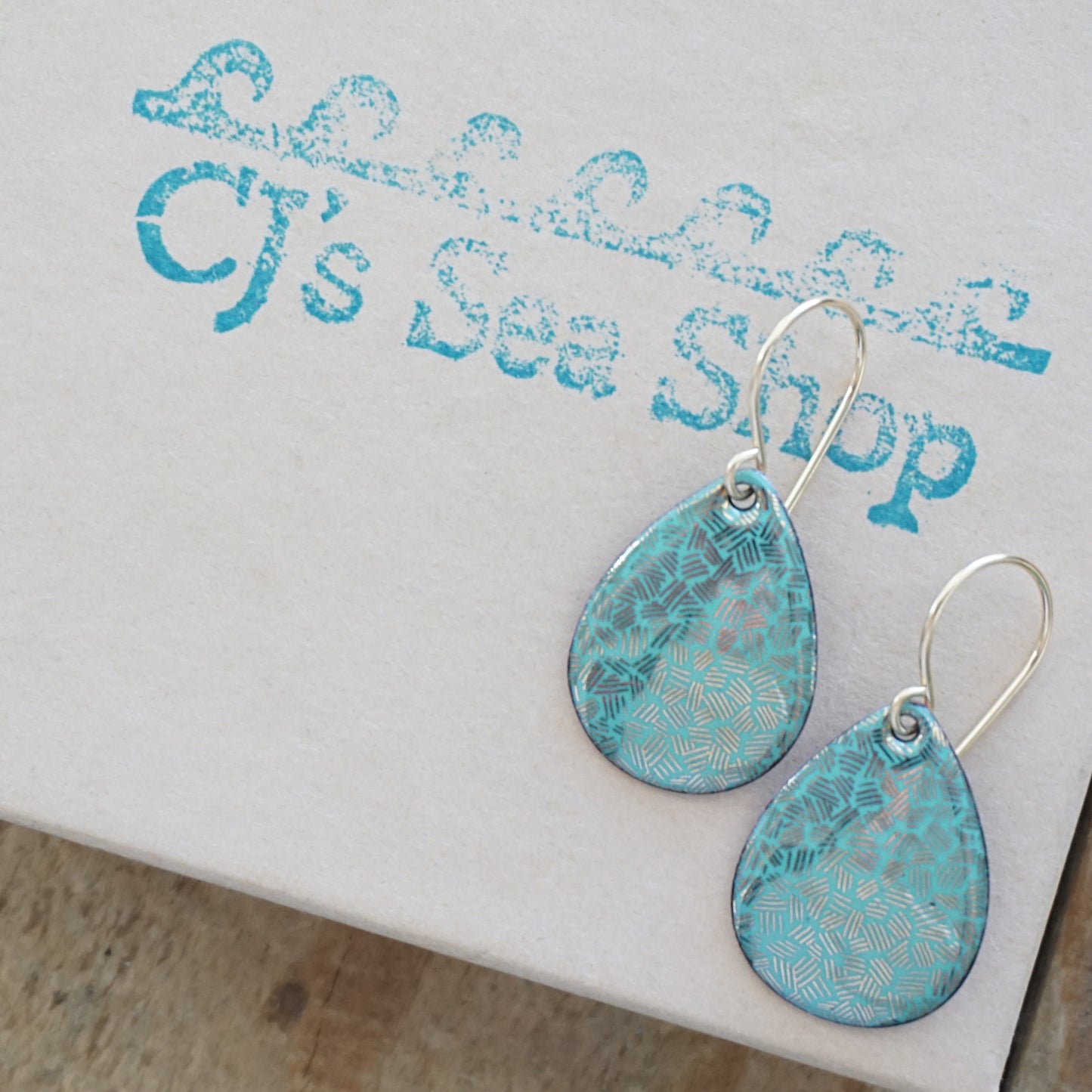 Gold Accents on Green Enamel Teardrop Earrings
