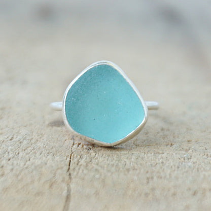 Size 7 Teal Blue Green Sea Glass Stacking Ring