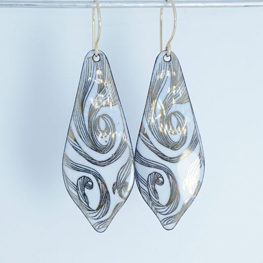 Gold Swirl on White Enamel Moroccan Earrings