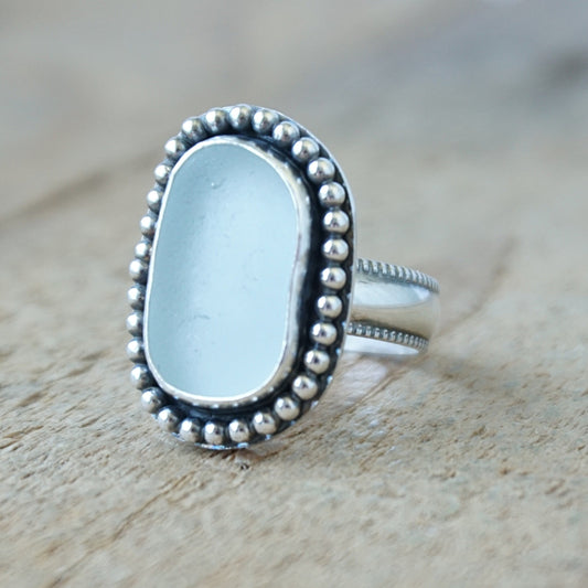 Size 8 1/2 Light Lavender Sea Glass Statement Ring