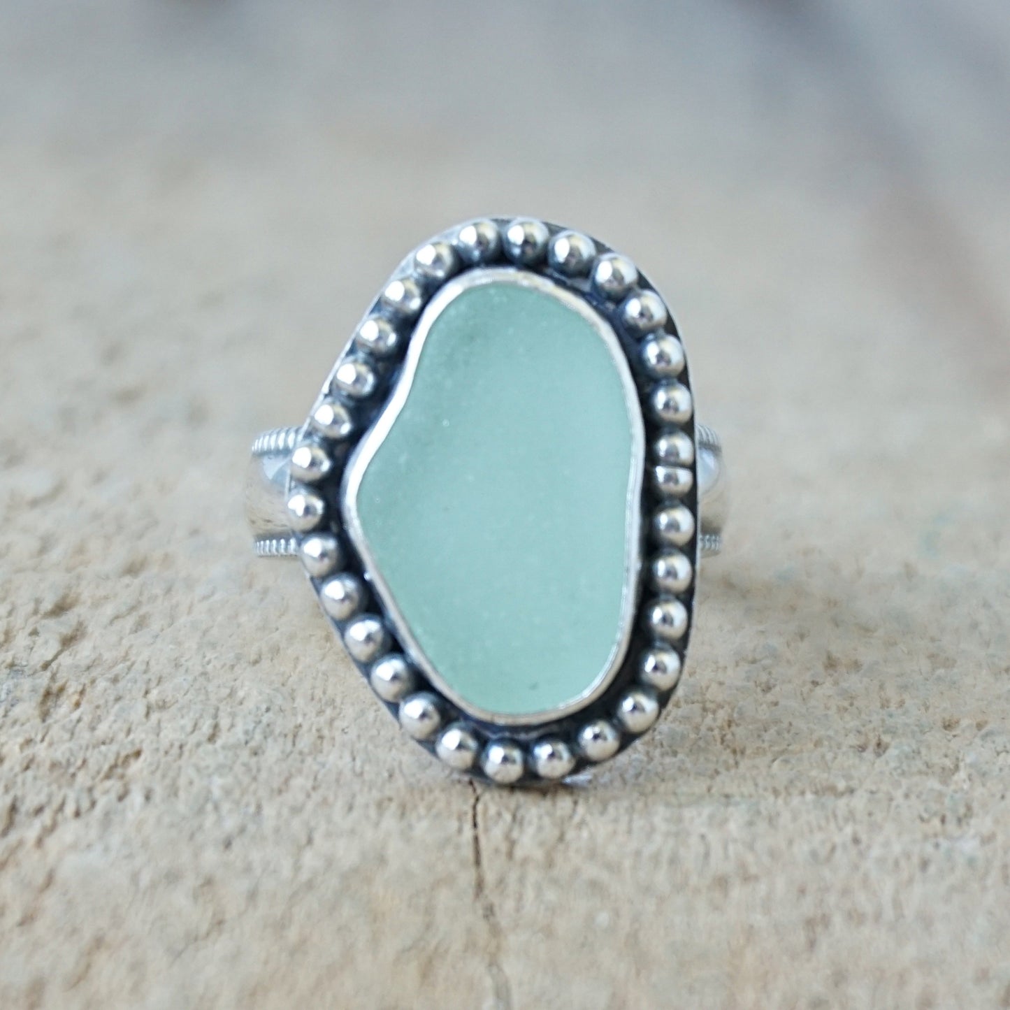Size 8 1/2 Seafoam Green Sea Glass Statement Ring