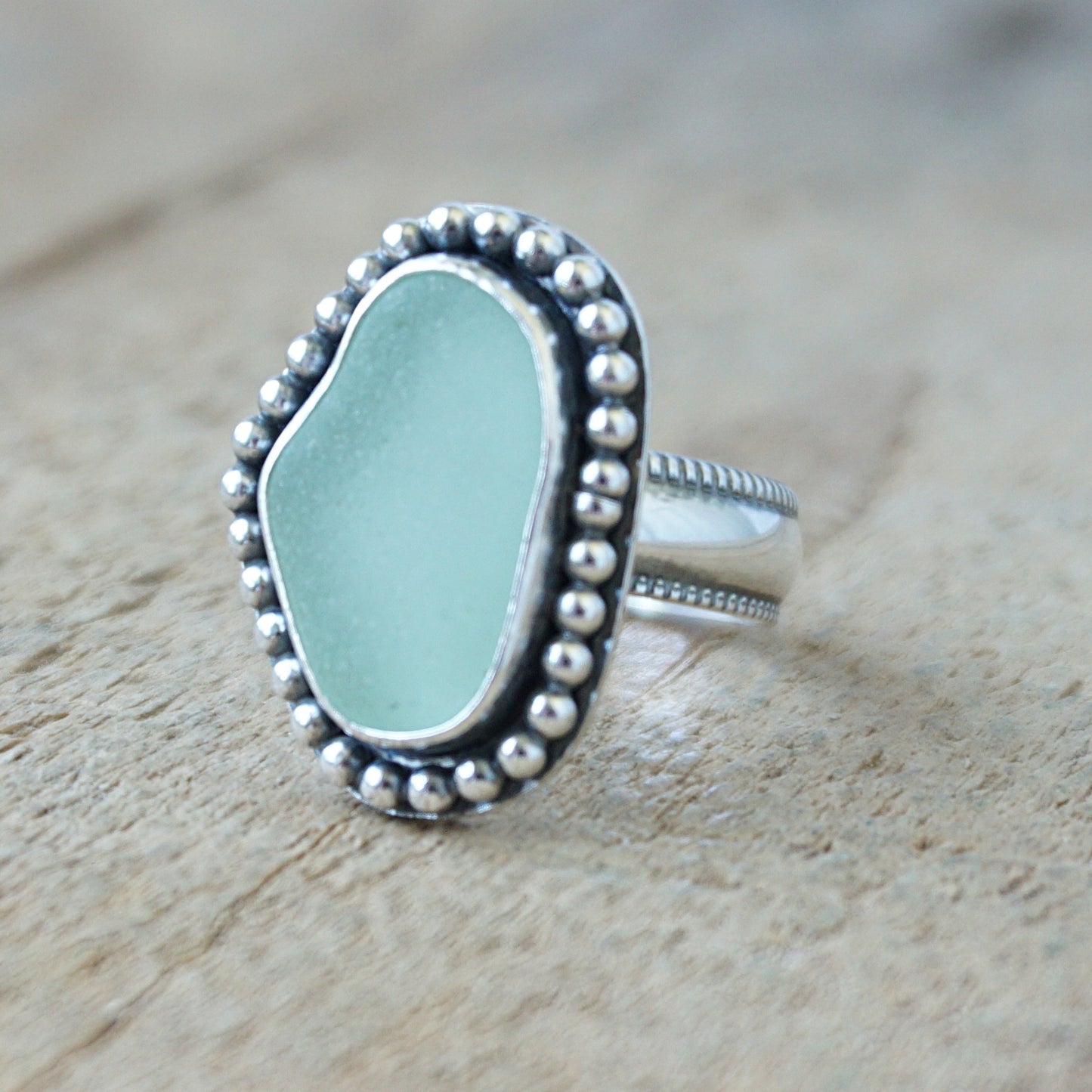 Size 8 1/2 Seafoam Green Sea Glass Statement Ring