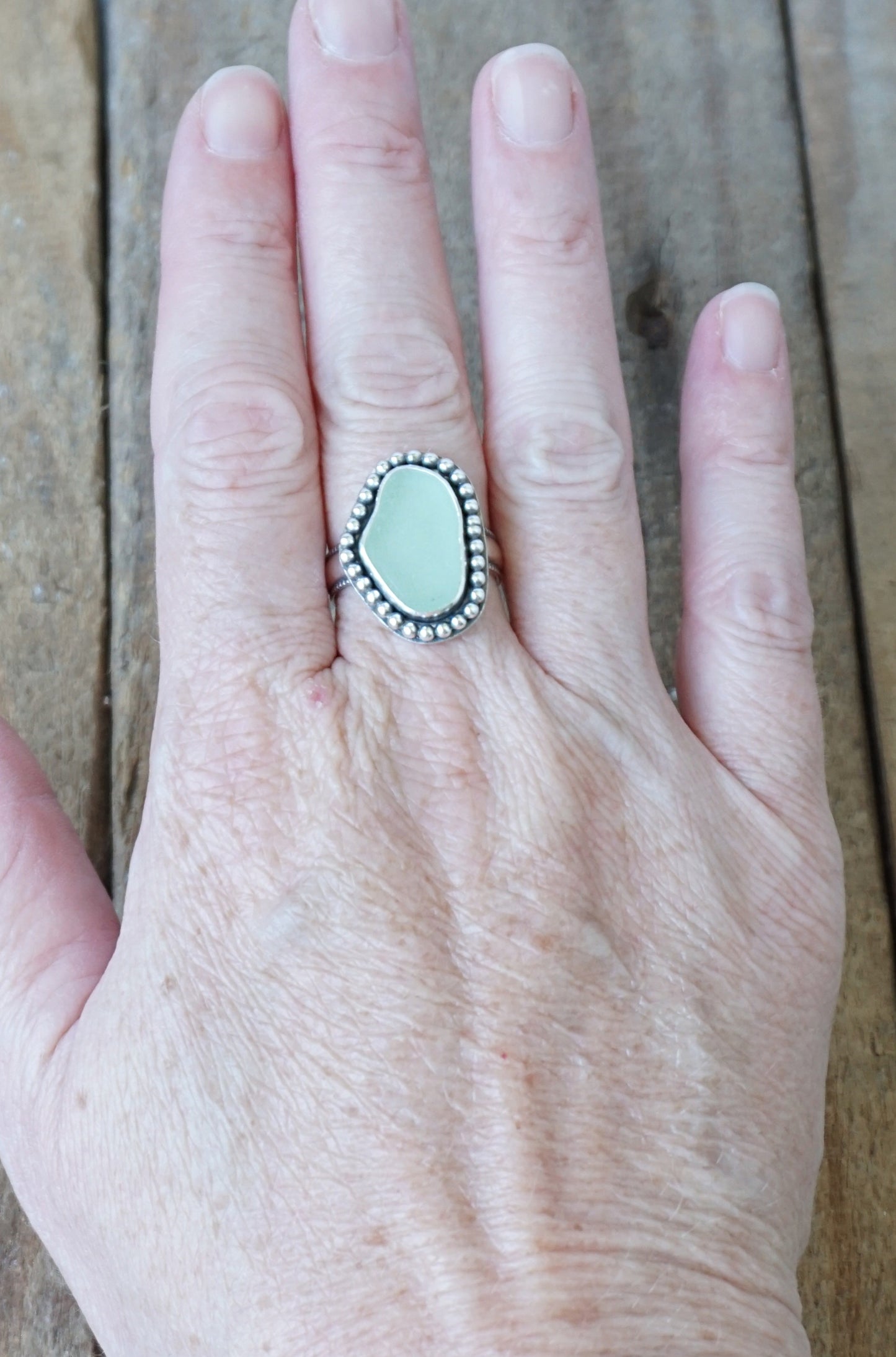 Size 8 1/2 Seafoam Green Sea Glass Statement Ring