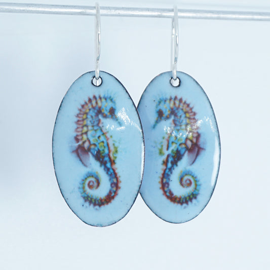 Light Blue Enamel Seahorse Earrings