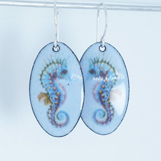 Light Periwinkle Enamel Seahorse Earrings