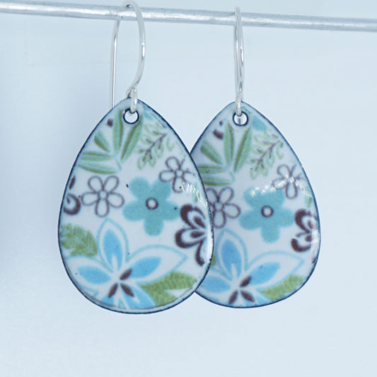 Tropical Floral Print Enamel Teardrop Earrings