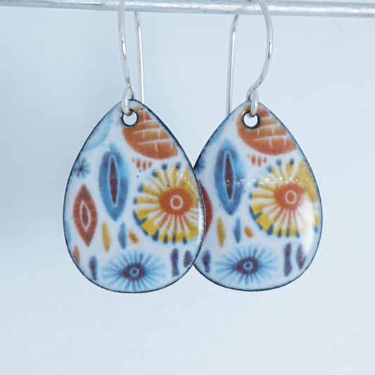 Retro Polynesian Print Enamel Teardrop Earrings