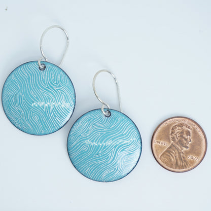 White Line Accents on Green Enamel Disc Earrings