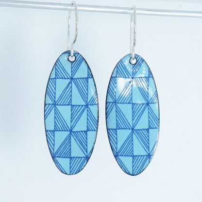 Blue Windmill on Light Blue Enamel Oval Earrings