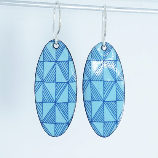 Blue Windmill on Light Blue Enamel Oval Earrings