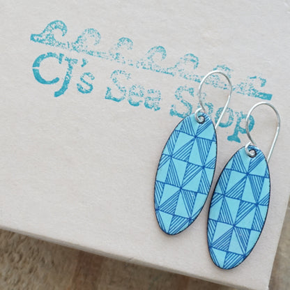 Blue Windmill on Light Blue Enamel Oval Earrings
