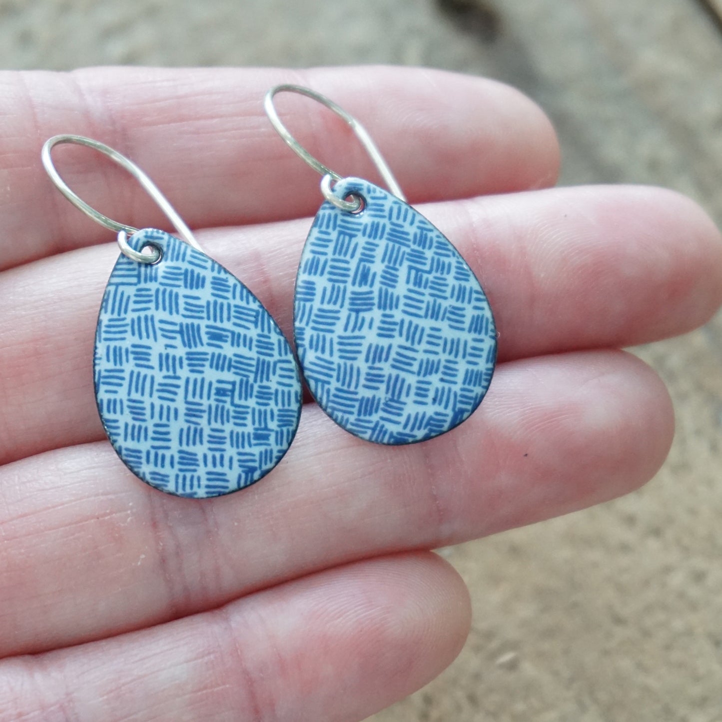 Blue Accents on Light Periwinkle Enamel Teardrop Earrings