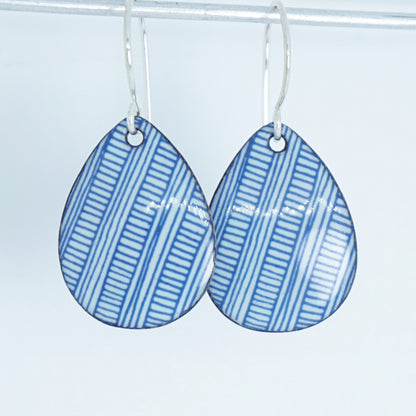 Blue Accents on Light Seafoam Green Enamel Teardrop Earrings