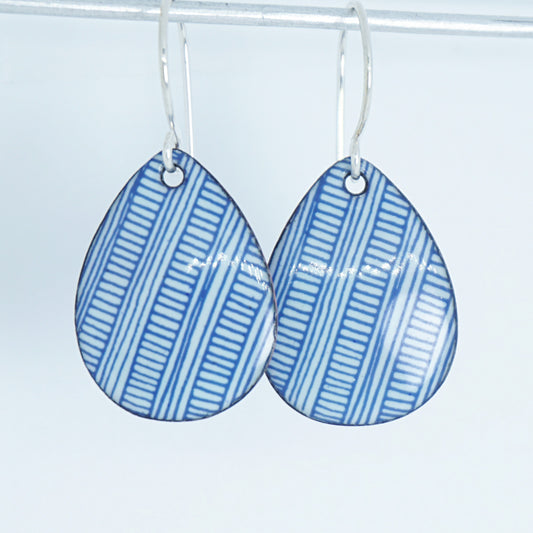 Blue Accents on Light Seafoam Green Enamel Teardrop Earrings