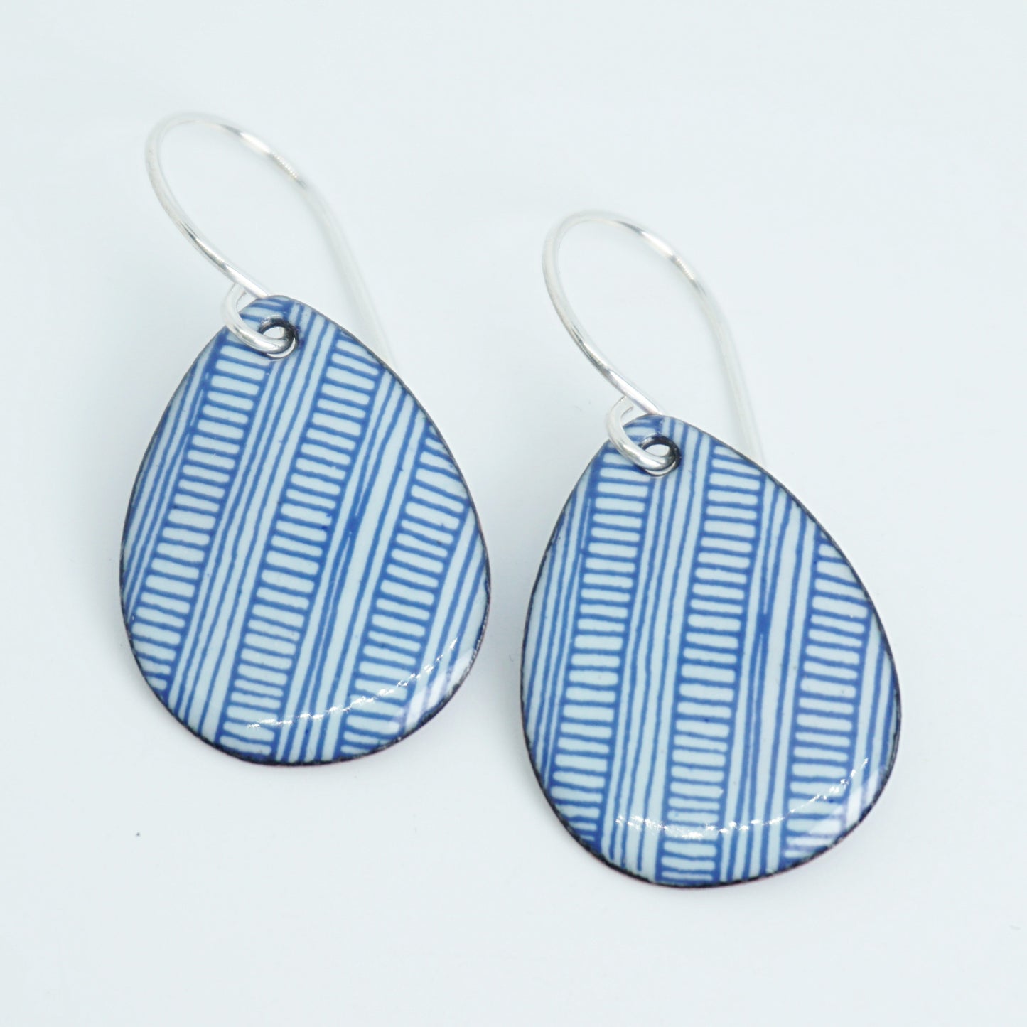 Blue Accents on Light Seafoam Green Enamel Teardrop Earrings