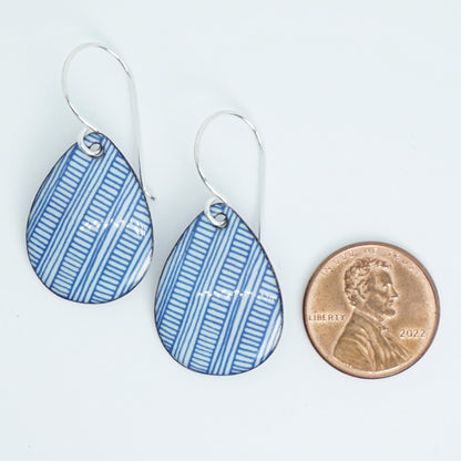 Blue Accents on Light Seafoam Green Enamel Teardrop Earrings