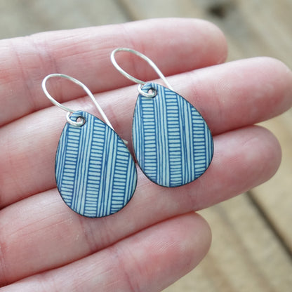 Blue Accents on Light Seafoam Green Enamel Teardrop Earrings