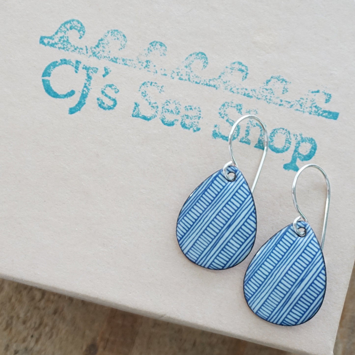Blue Accents on Light Seafoam Green Enamel Teardrop Earrings