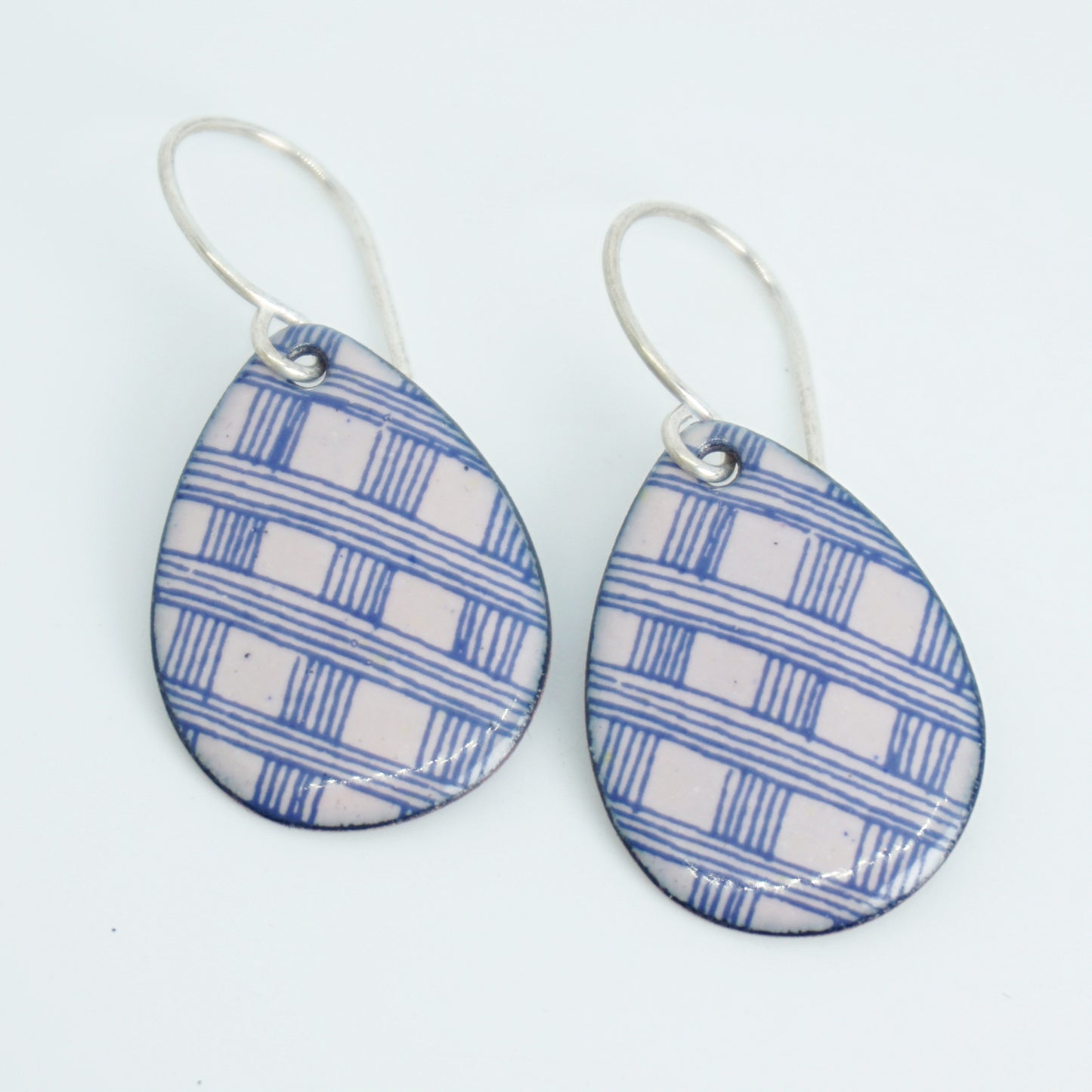 Blue Accents on Pink Enamel Teardrop Earrings