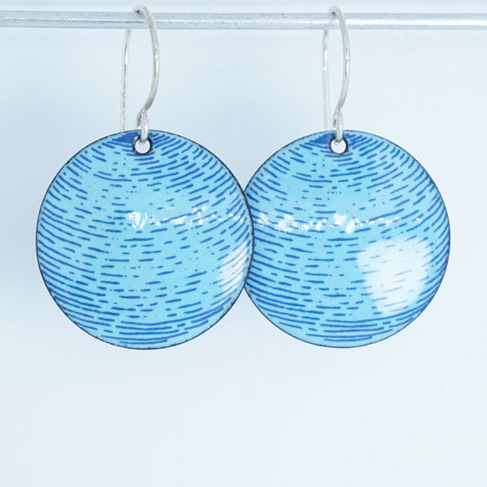 Blue Accents on Light Blue Enamel Disc Earrings