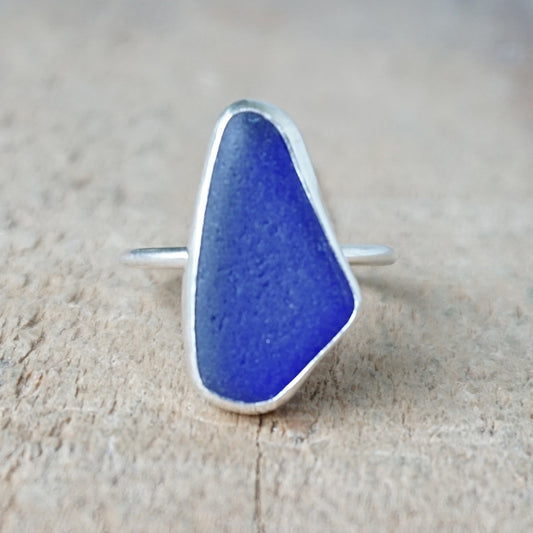 Size 8 1/2 Cobalt Blue Sea Glass Stacking Ring