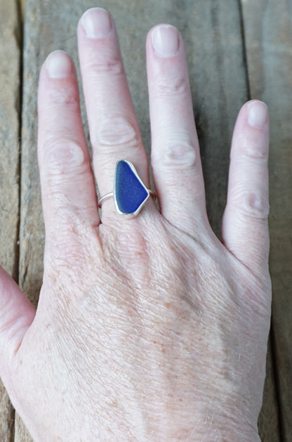 Size 8 1/2 Cobalt Blue Sea Glass Stacking Ring