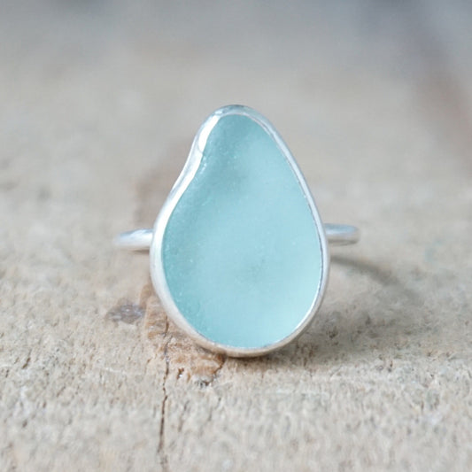 Size 7 Soft Aqua Blue Sea Glass Stacking Ring