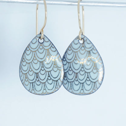 Gold Mermaid Scales on Light Seafoam Green Enamel Earrings