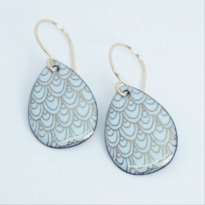 Gold Mermaid Scales on Light Seafoam Green Enamel Earrings