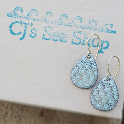 Gold Mermaid Scales on Light Seafoam Green Enamel Earrings