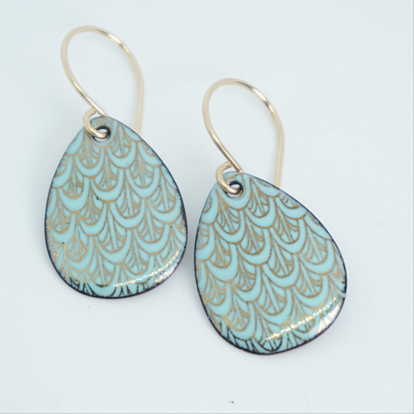 Gold Mermaid Scales on Seafoam Green Enamel Earrings