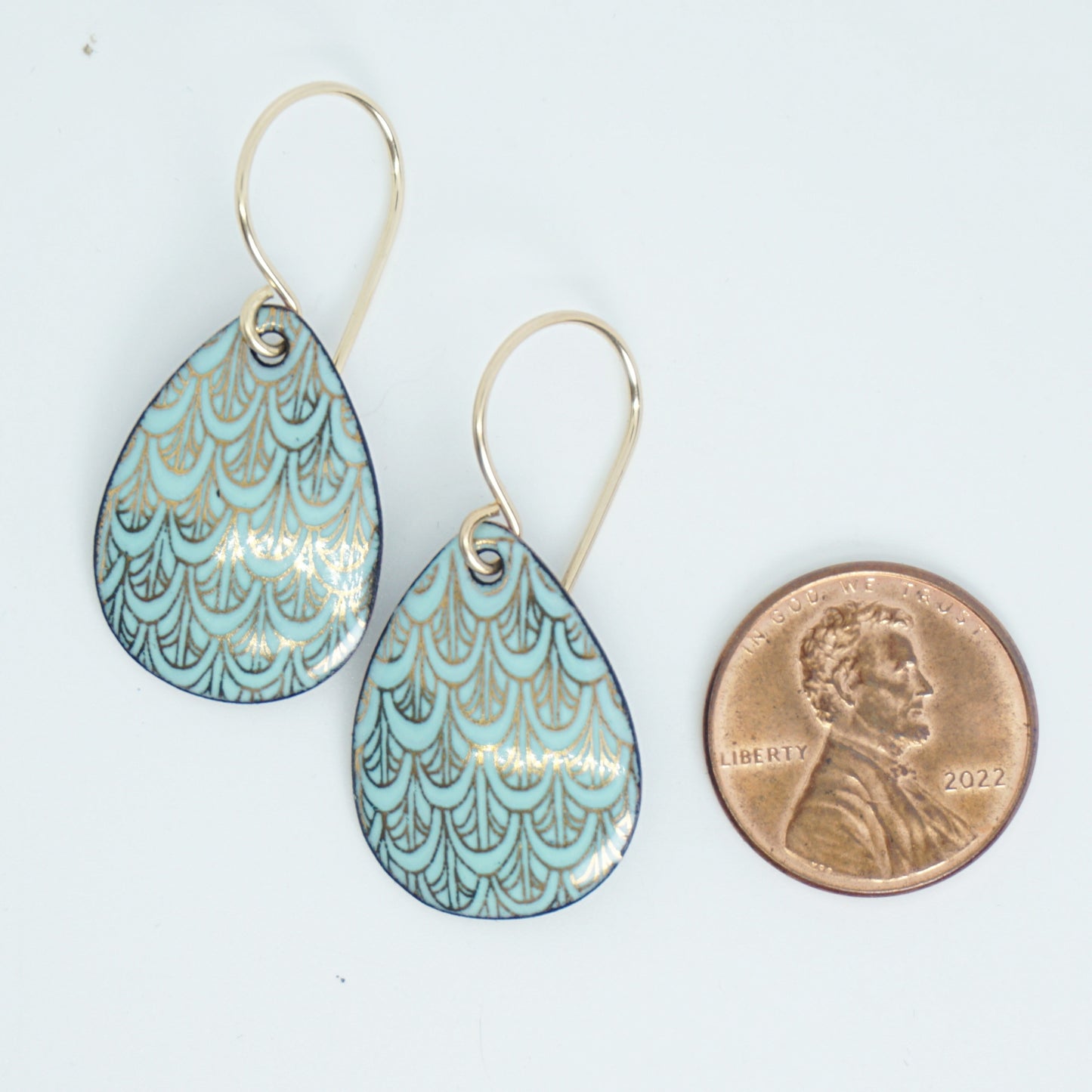 Gold Mermaid Scales on Seafoam Green Enamel Earrings