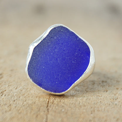 Size 8 Cobalt Blue Sea Glass Statement Ring