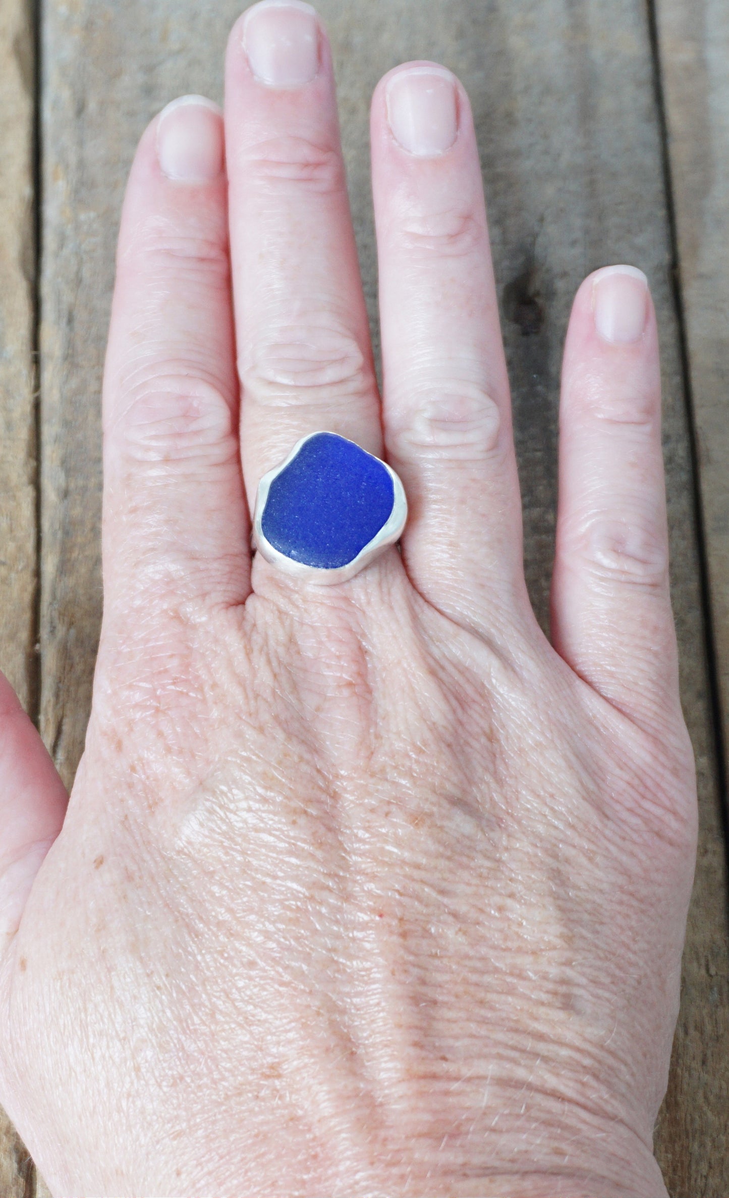 Size 8 Cobalt Blue Sea Glass Statement Ring
