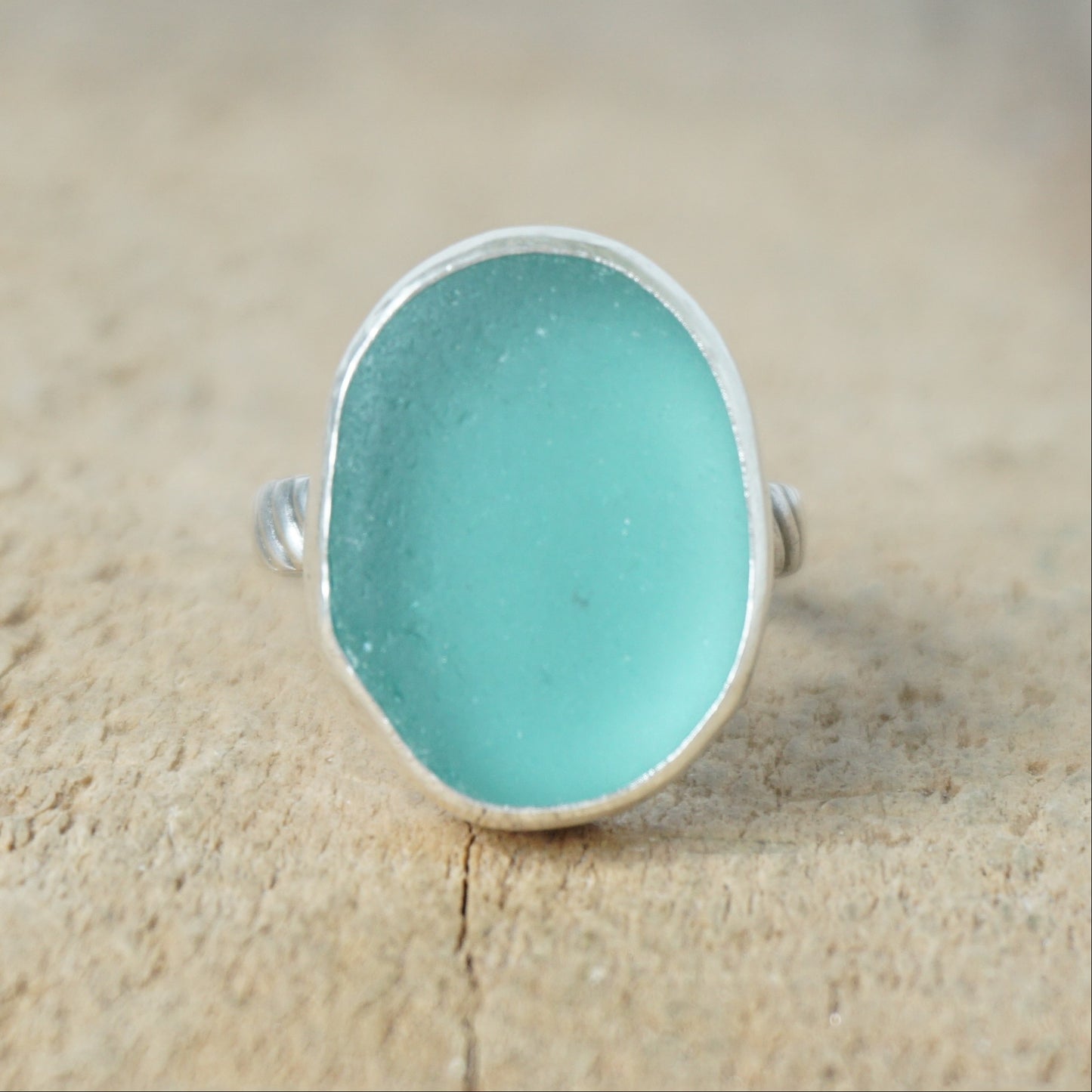 Size 8 1/2 Teal Blue Green Sea Glass Statement Ring