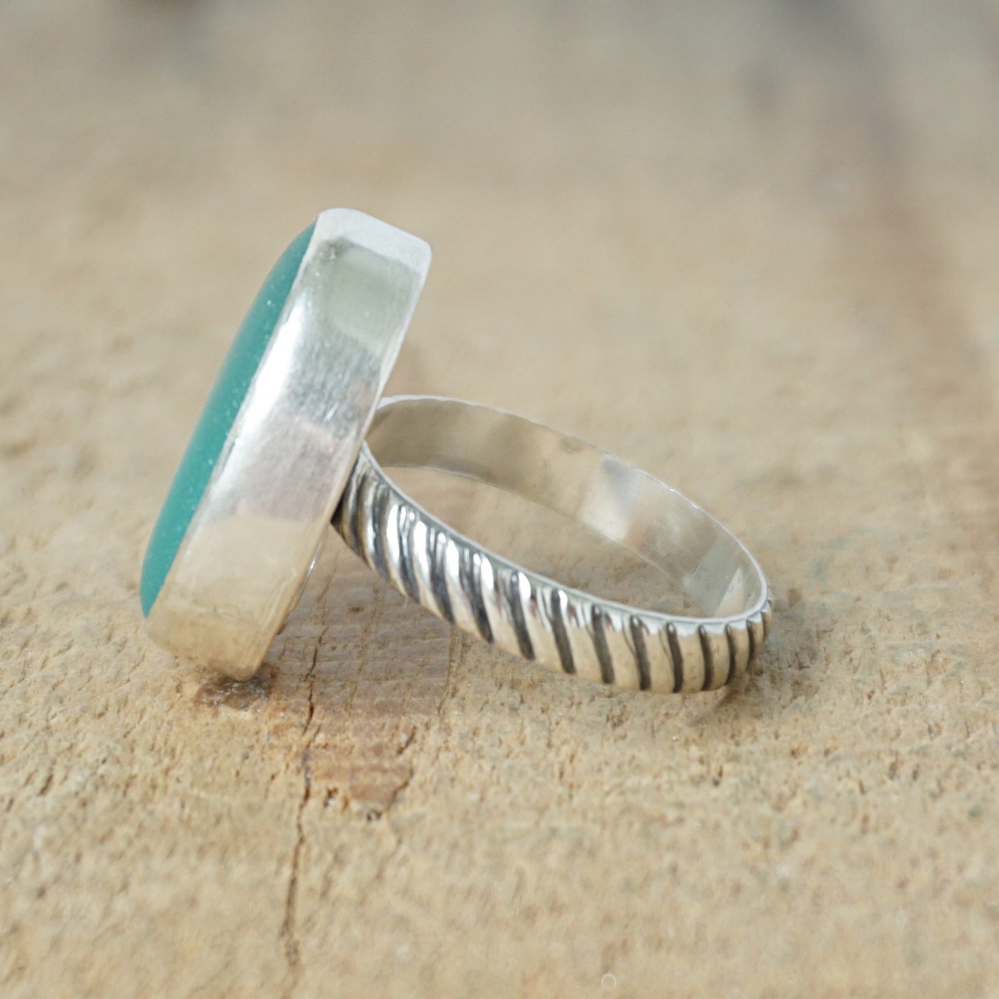 Size 8 1/2 Teal Blue Green Sea Glass Statement Ring
