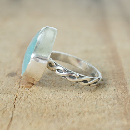Size 6 1/2 Soft Aqua Blue Sea Glass Statement Ring